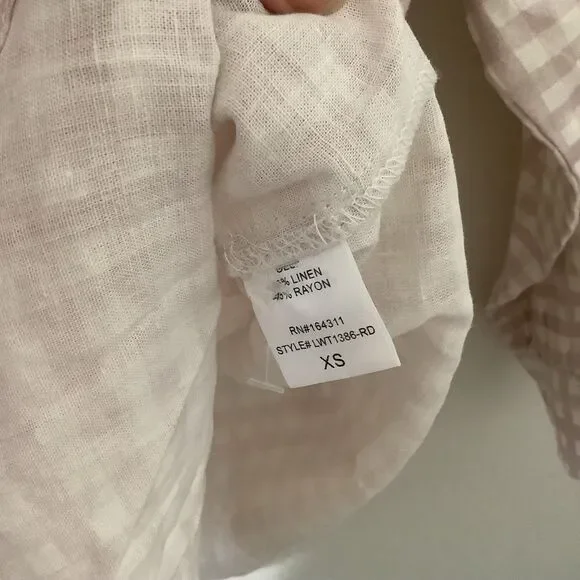 Aura Pink Gingham Preppy Linen Blend Preppycore Clean Girl Button Down Shirt XS - Picture 10 of 11